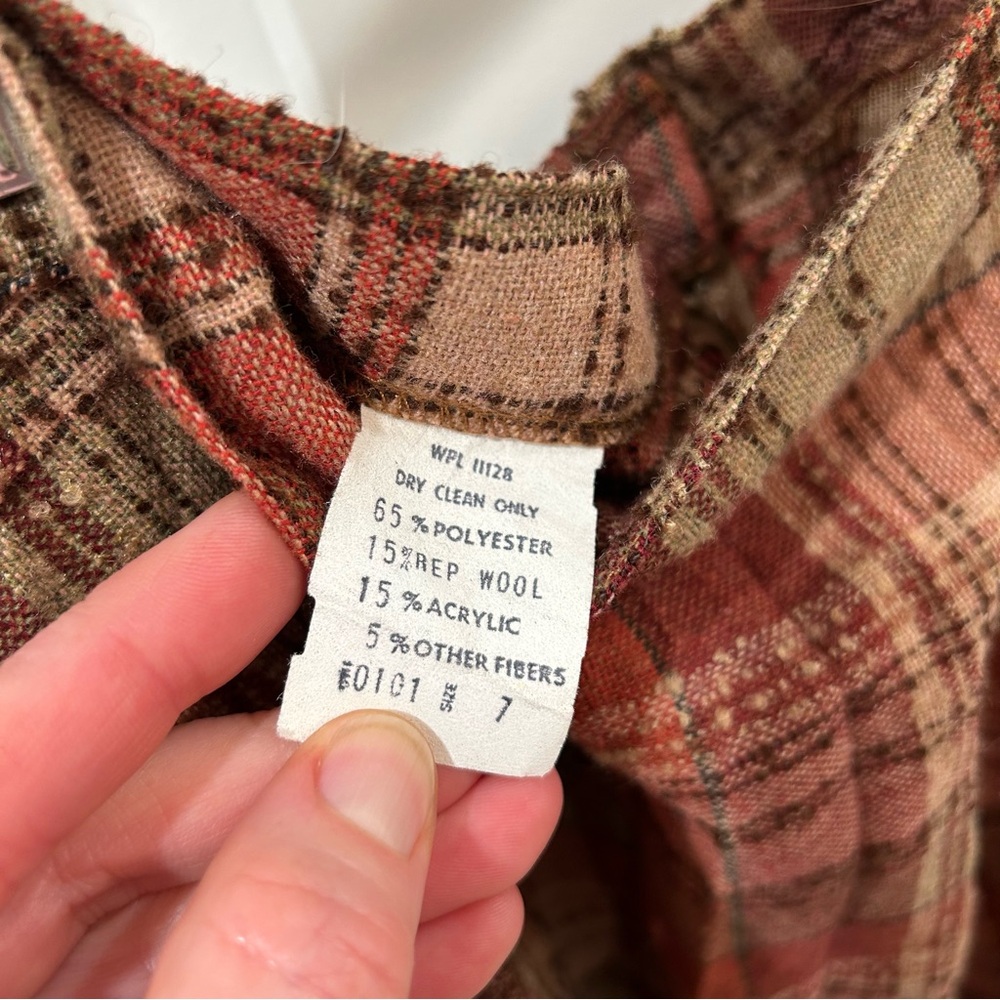 Vintage Wool Boucle Plaid Pleated A-Line Skirt Brown Burnt Orange XS - Picture 10 of 11